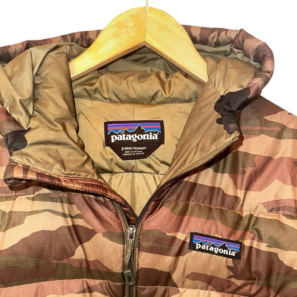 Patagonia Hi Loft Down Hoody Puffer Hooded Jacket RARE Camo Men's Size Small